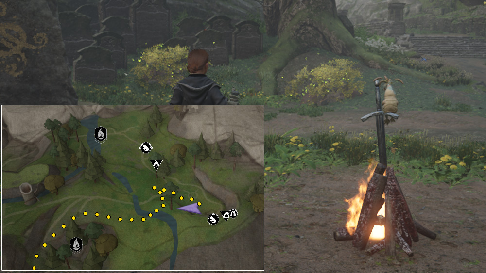 Easter Eggs in Hogwarts Legacy - Sword in Bonfire - Map