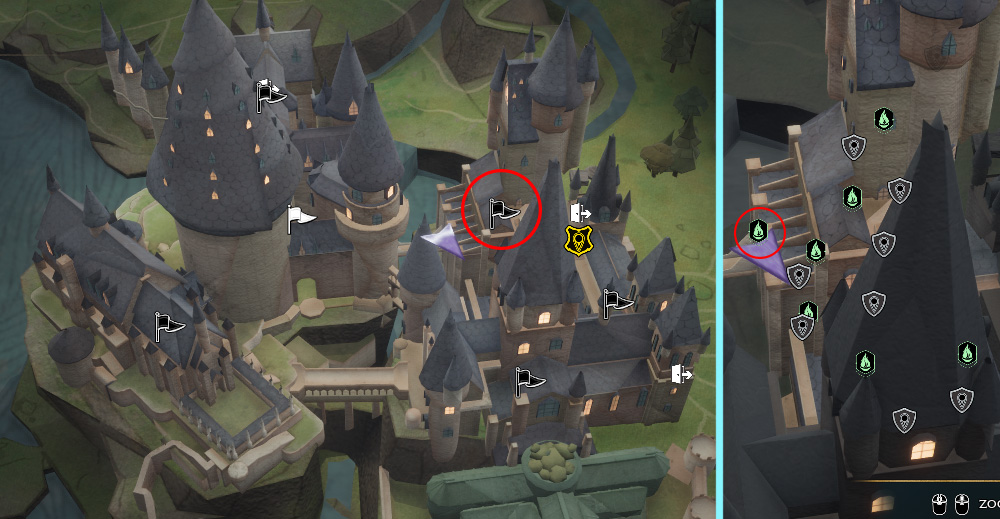 How to get to Undercroft in Hogwarts Legacy - Map - The Astronomy Wing - Defense Against The Dark Arts Classroom floo flame