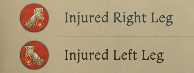 Icons: Buffs and Debuffs in Kingdom Come: Deliverance 2 - Injured Right/Left Leg - Debuff Icon